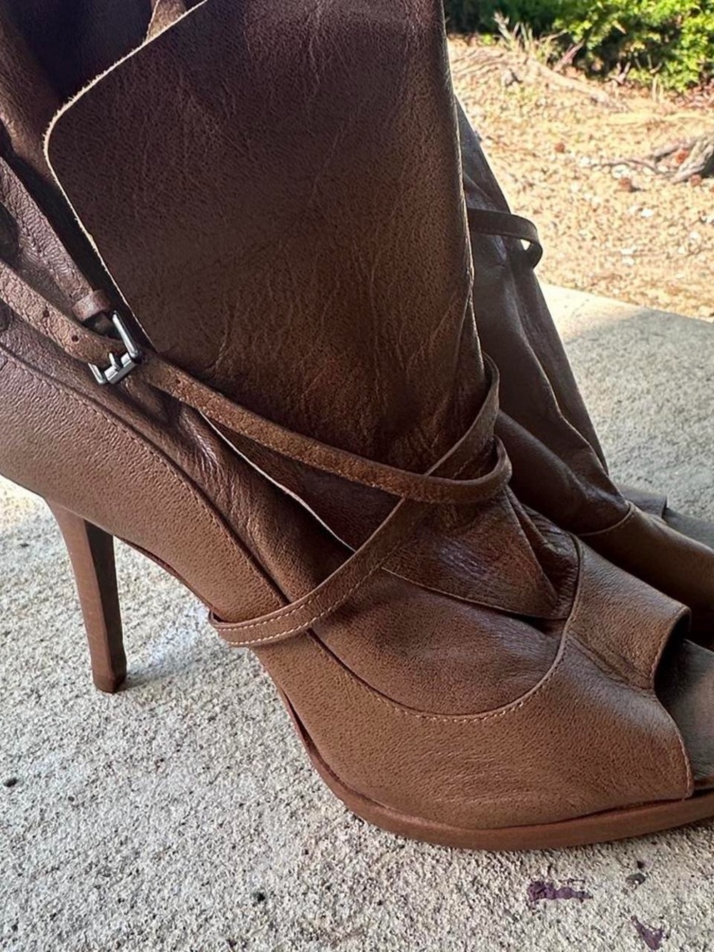 BCBGMaxAzria Brown Peep-Toe High Heel Ankle Booties